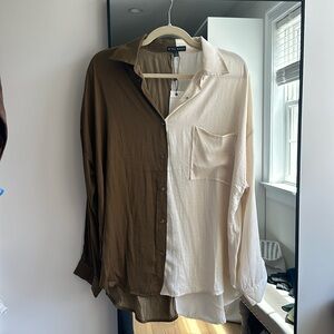 Brown and white blouse button down